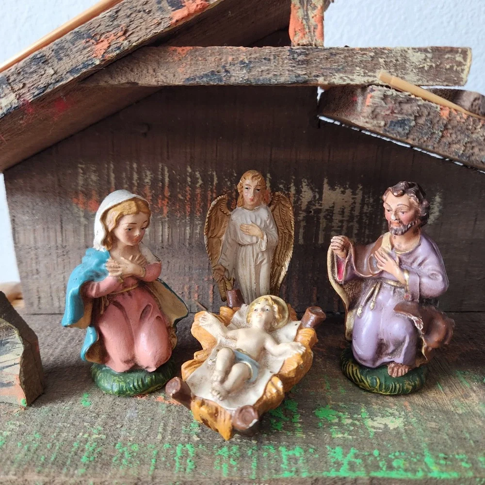 Vintage Nativity Set Made in Italy Wooden‎ Barn Christmas Home Decor Religious